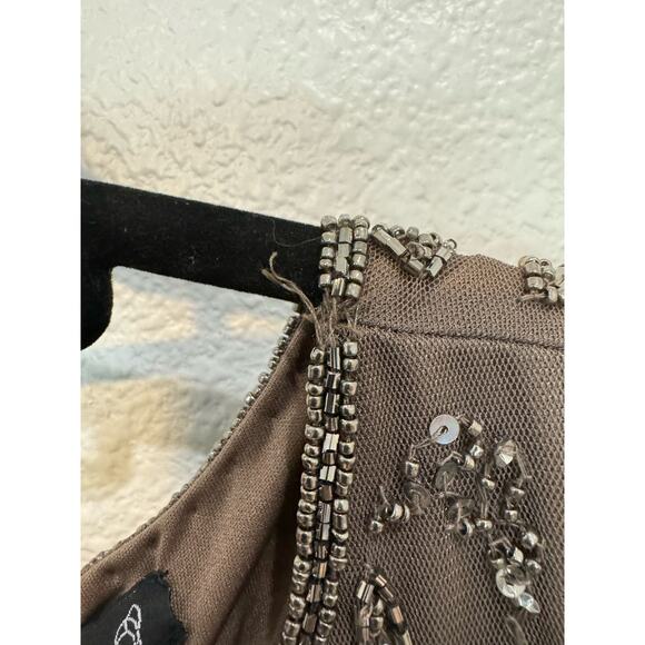 NWT PISARRO NIGHTS $268 Mocha Sequin Illusion Mesh 3/4 Sleeve Gown Size 14 - Picture 10 of 11